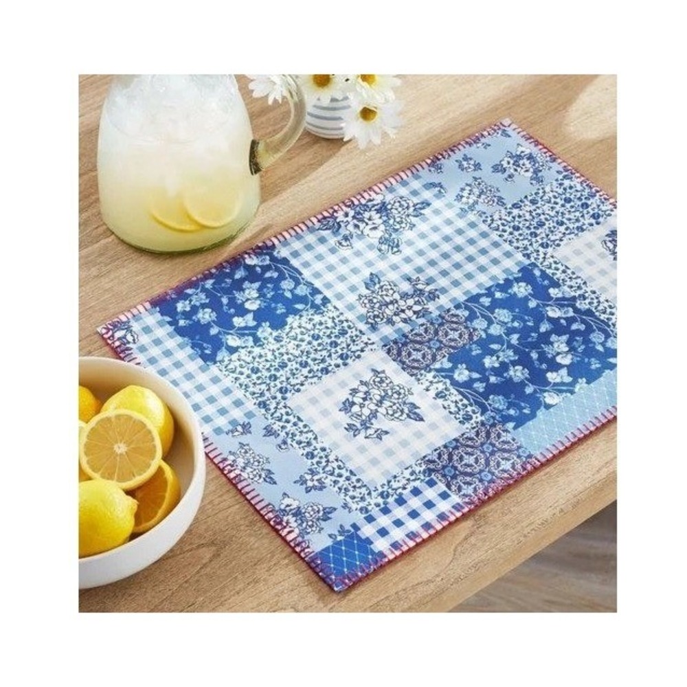 The Pioneer Woman Heritage Patchwork Reversible Placemats‎ Blue Red Set of 4 NEW